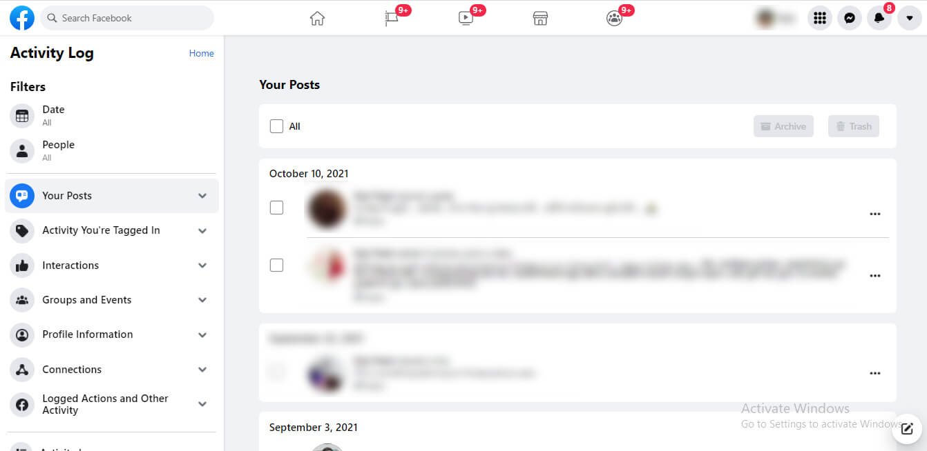 Activity Log Your Posts Option
