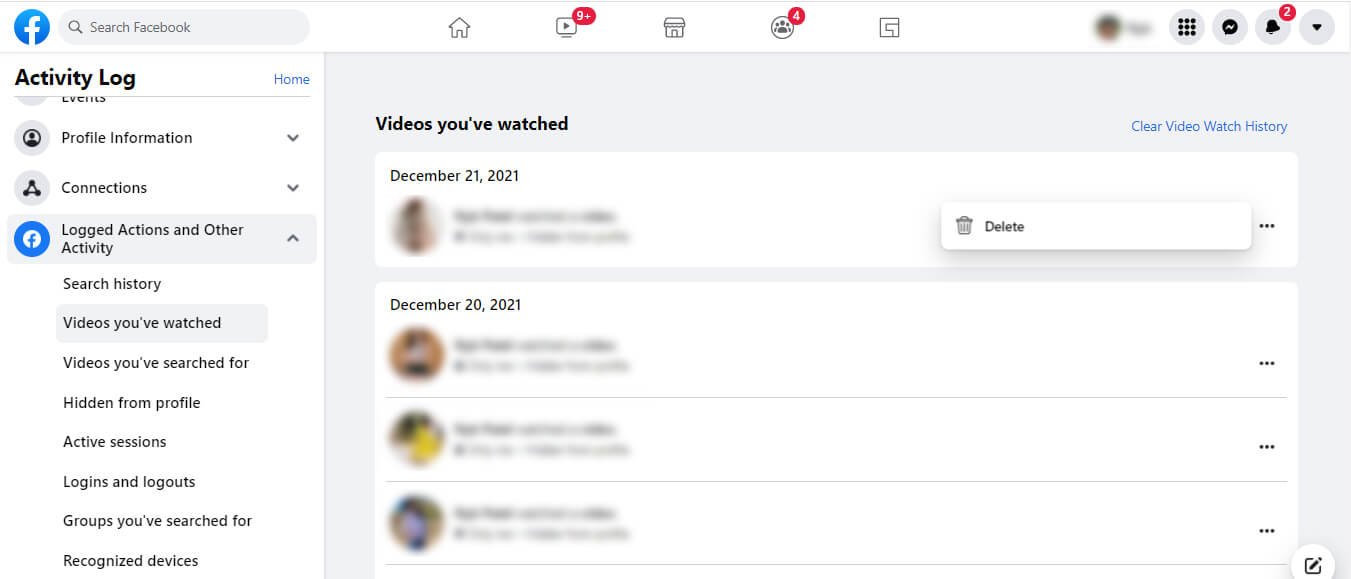 Delete Watched Videos and Clear Watch History on Facebook