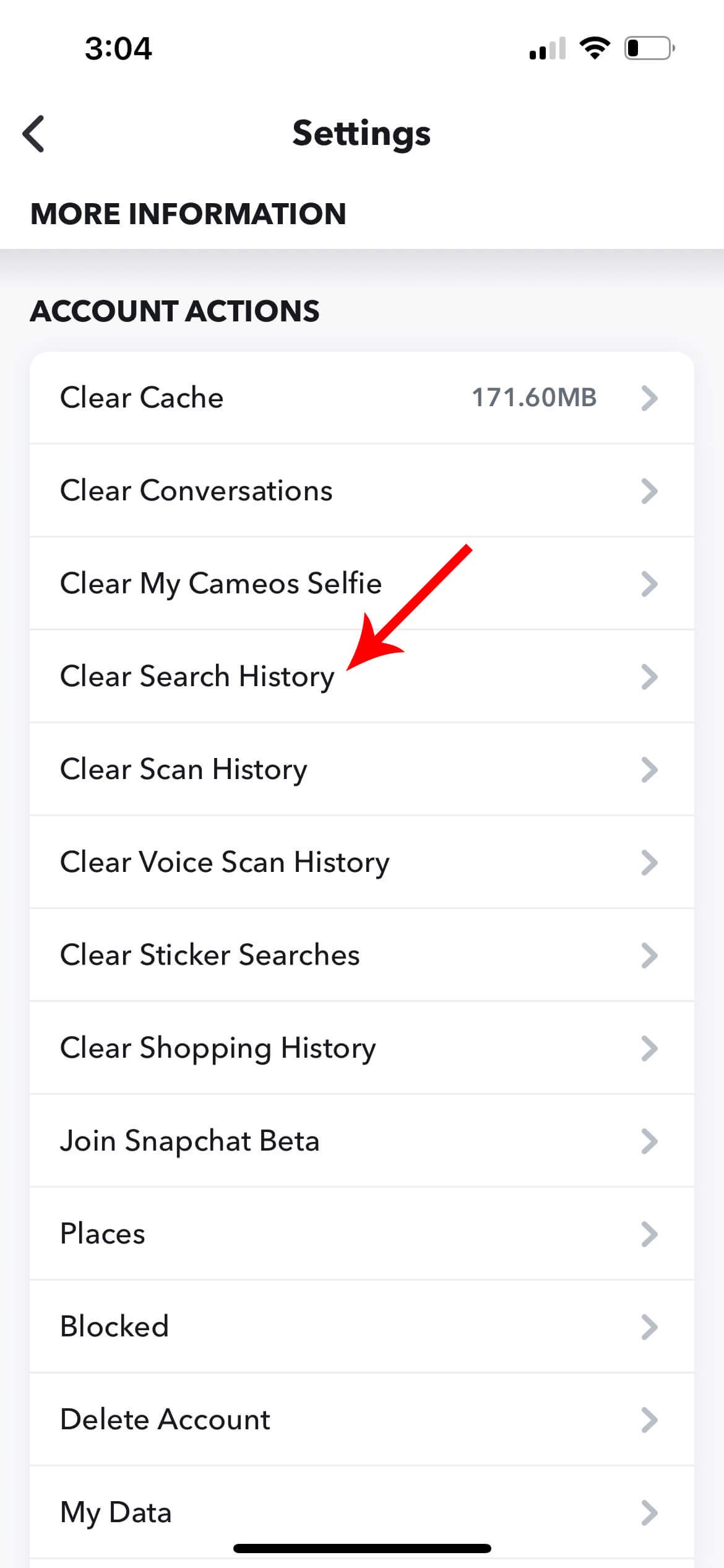 Clear Search History on Snapchat
