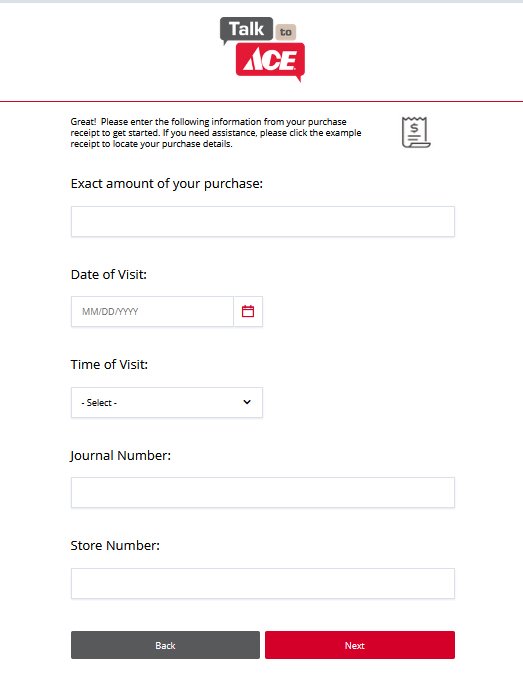 Provide ACE Hardware Purchase Details from Receipt